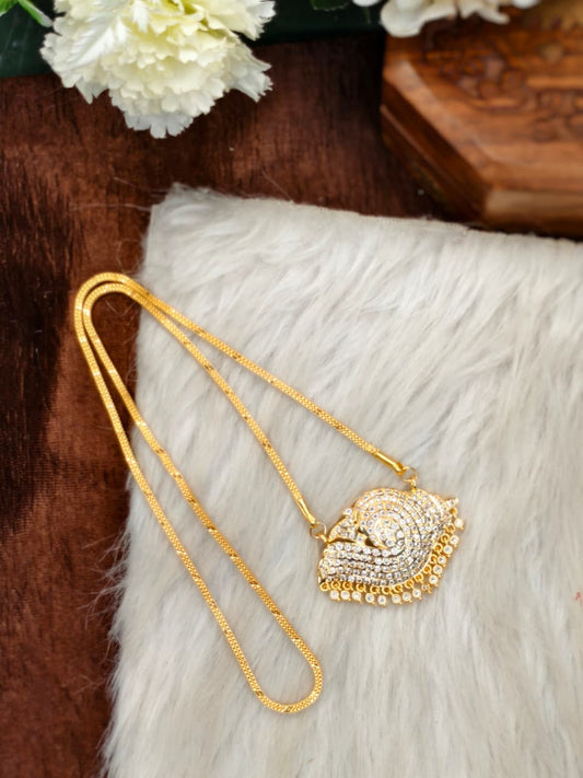 Women Impone Stone Dollar Box Chain with Gold Plated Finish