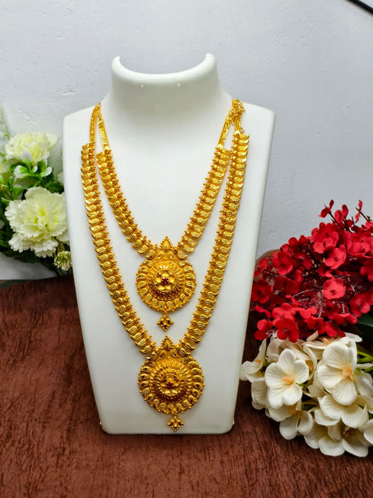 1 Gram Gold Plated Matte Finish Haram Necklace Combo for Women – Traditional Bridal Jewellery