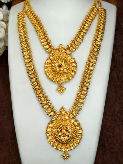 1 Gram Gold Plated Matte Finish Haram Necklace Combo for Women – Traditional Bridal Jewellery