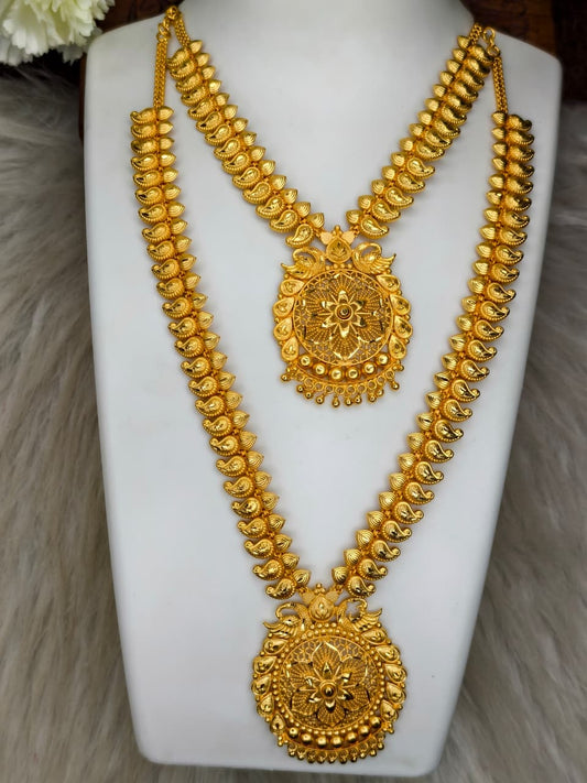 1 Gram Gold Plated Matte Finish Haram Necklace Combo for Women – Traditional Bridal Jewellery