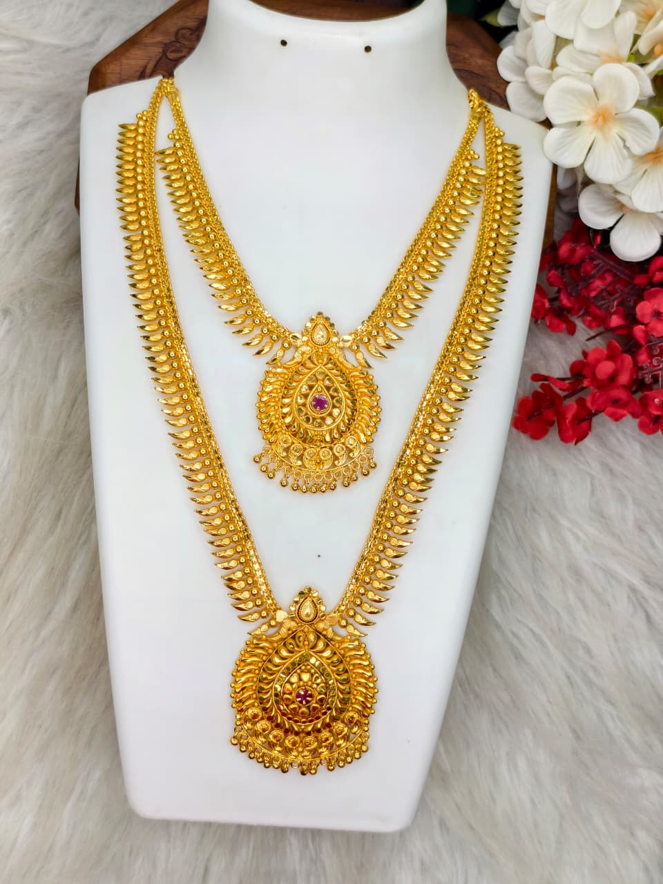 1 Gram Gold Plated Matte Finish Haram Necklace Combo for Women – Traditional Bridal Jeweller