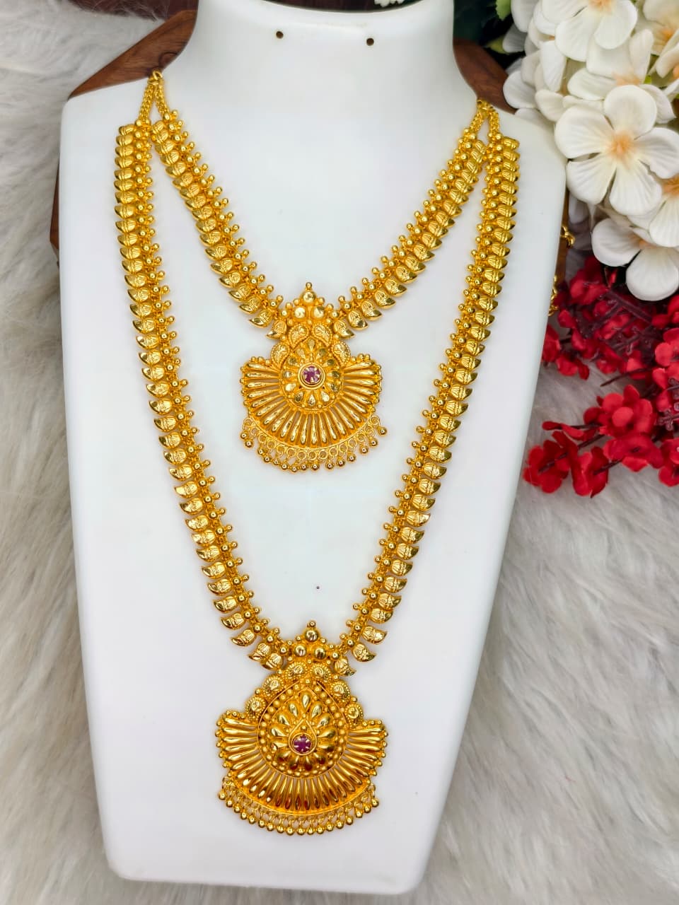 1 Gram Gold Plated Matte Finish Haram Necklace Combo for Women – Traditional Bridal Jeweller