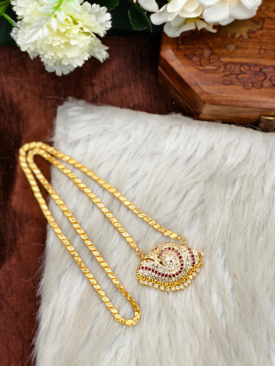 Women Impone Stone Dollar Eye Chain with Gold Plated Finish